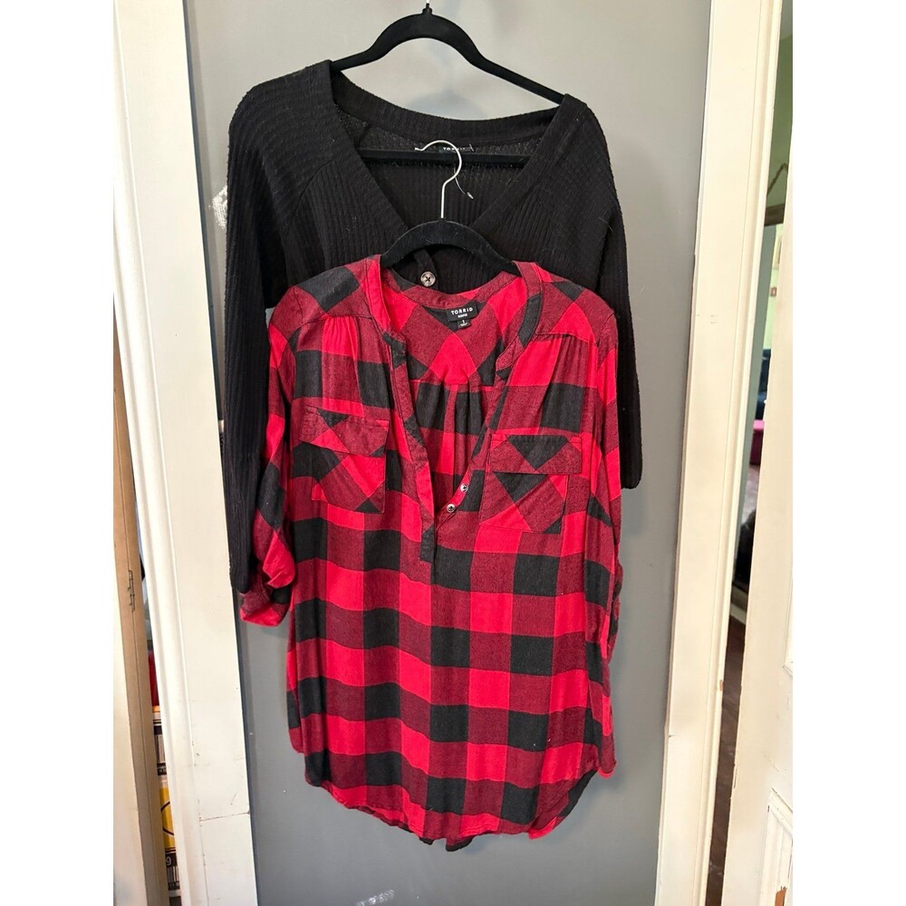 Torrid size 1 lot of two blouses red buffalo and solid black top shirts